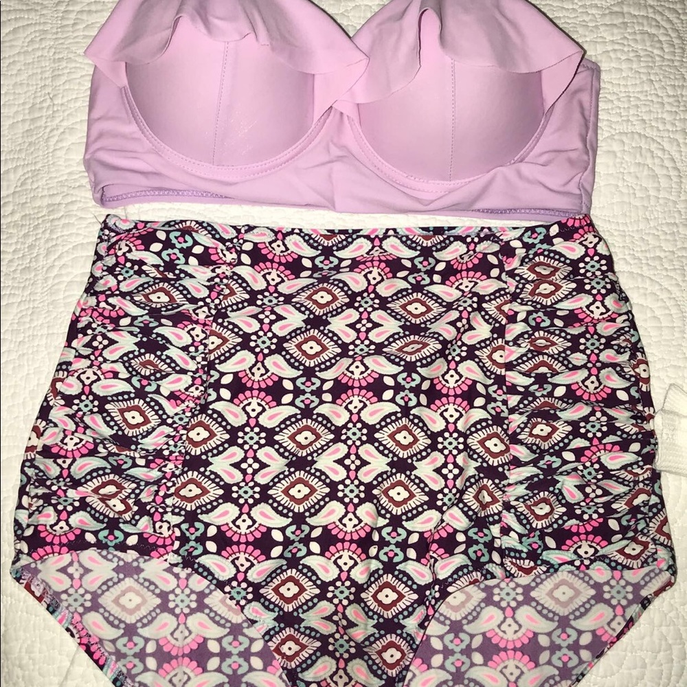 Two piece swim suit. High waist bottom